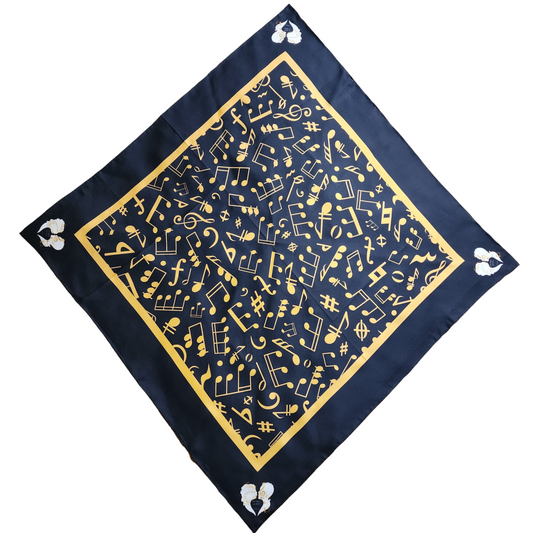Black Silk Scarf with Gold Music Notes